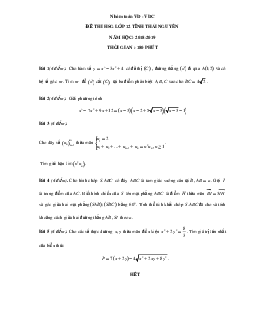 Đề thi chọn học sinh giỏi cấp tỉnh Toán 12 năm 2018 – 2019 sở GD và ĐT Thái Nguyên