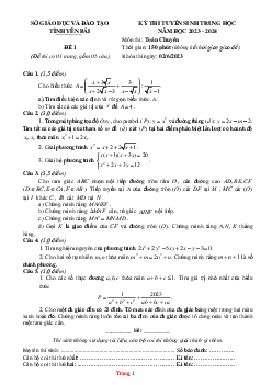 Đề thi tuyển sinh trung học năm 2023-2024 môn toán chuyên Sở GD Yên Bái (đề 1, có đáp án và lời giải chi tiết)