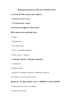 Đề cương ôn thi giữa học kì 2 môn Tiếng Anh lớp 10 năm 2022 - 2023 (Sách mới) | Global Success