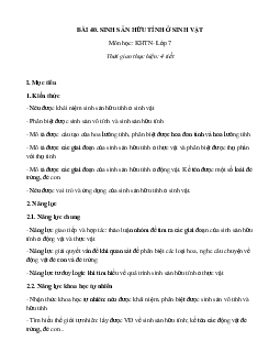 Giáo án Bài 40: Sinh sản hữu tính ở sinh vật | Khoa Học Tự Nhiên 7 Kết nối tri thức