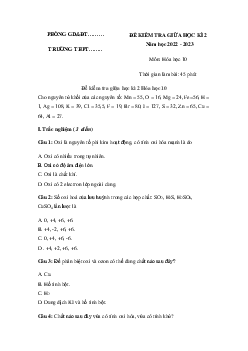 Đề thi giữa học kì 2 môn Hóa học 10 Chân trời sáng tạo năm học 2022 - 2023