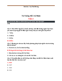 Đề cương trắc nghiệm ôn thi tư tưởng Hồ Chí Minh ( có đáp án ) | Đại học Thăng Long