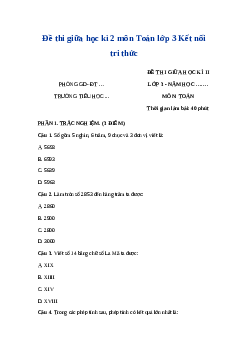 Đề thi giữa học kì 2 môn Toán lớp 3 Kết nối tri thức