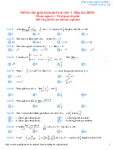 Đề thi thử giữa kỳ 1 môn Giải tích 1 | Đại học Bách Khoa Hà Nội