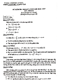 Đề thi học kỳ 2 Toán 9 năm 2018 – 2019 phòng GD&ĐT Quận 4 – TP HCM