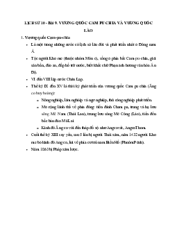 Lịch sử 10 bài 9: Vương quốc Campuchia và Vương quốc Lào