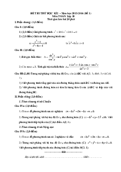Tuyển tập 5 đề ôn thi học kì 2 lớp 10 năm học 2015 – 2016