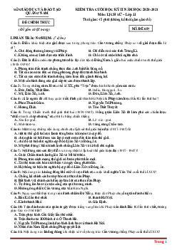 Đề thi HK2 Lịch sử 11 sở GD và ĐT tỉnh Quảng Nam 2020-2021 (có đáp án)
