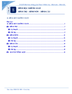 Chuyên đề hình học không gian Toán 9: Hình trụ – Hình nón – Hình cầu