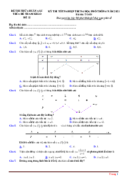 Đề ôn thi TN THPT 2021 Toán chuẩn cấu trúc đề minh họa -Đề 12 (có lời giải chi tiết và đáp án)