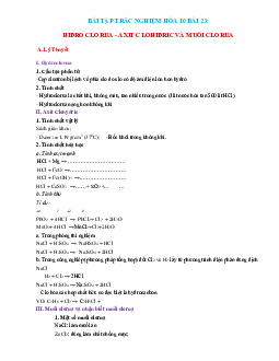 Trắc nghiệm hidro clorua- axit Clohidric và muối clorua (có đáp án) Hóa 10