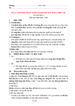 Giáo Án Tin Học 8 – KNTT Bài 5 Sử Dụng Bảng Tính Giải Quyết Bài Toán Thực Tiếp năm học 2023-2024