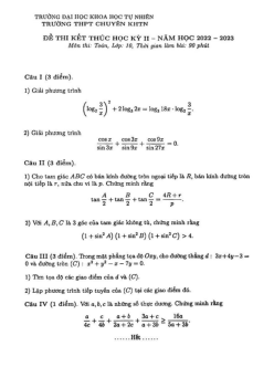 Đề thi học kỳ 2 Toán 10 năm 2022 – 2023 trường chuyên KHTN – Hà Nội