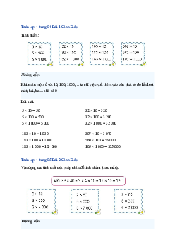 Bài 36: Toán lớp 4 trang 84, 85 Nhân với 10, 100, 1000,.. Cánh diều