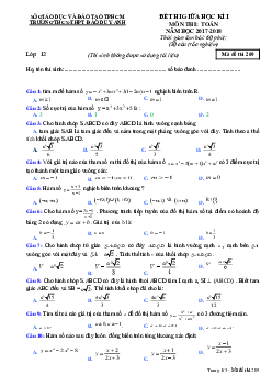 Đề thi giữa HKI môn Toán 12 năm học 2017 – 2018 trường THCS – THPT Đào Duy Anh – TP. HCM