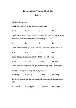 Bài tập cuối tuần Toán lớp 4 Cánh diều - Tuần 14