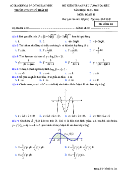 Đề kiểm tra học kì 2 Toán 12 năm 2019 – 2020 trường THPT Lý Thái Tổ – Bắc Ninh