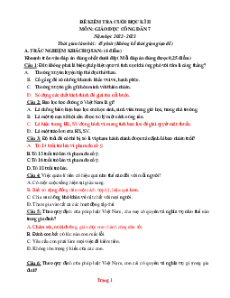 Đề thi học kỳ 2 môn GDCD lớp 7 kết nối tri thức (có đáp án)