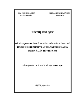 Tiểu luận ''Quan điểm của Chủ nghĩa Mác Lenin, Tư tưởng Hồ Chí Minh về vị trí, vao trò của gia đình và liên hệ Việt Nam''