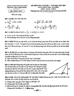Đề cuối học kỳ 1 Toán 9 năm 2023 – 2024 trường THCS Hiệp Bình – TP HCM