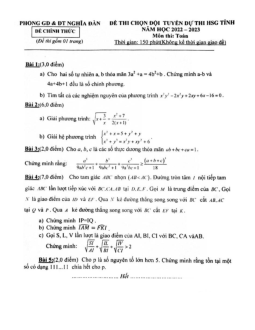 Đề chọn ĐT thi HSG tỉnh Toán 9 năm 2022 – 2023 phòng GD&ĐT Nghĩa Đàn – Nghệ An