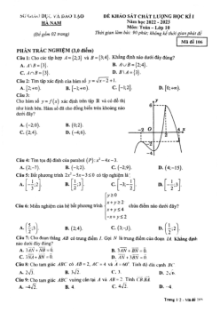 Đề khảo sát học kì 1 Toán 10 năm 2022 – 2023 sở GD&ĐT Hà Nam