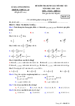 Đề cuối học kì 1 Toán 11 năm 2023 – 2024 trường THPT 25-10 – Hải Phòng