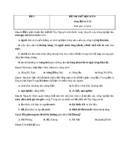 Đề thi học kì 2 lớp 12 môn Địa Lí có đáp án năm học 2020 - 2021