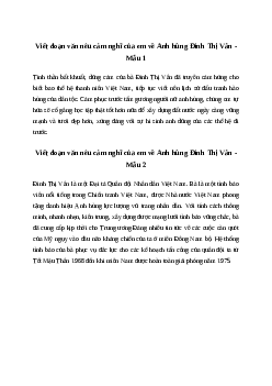 Viết đoạn văn nêu cảm nghĩ của em về anh hùng Đinh Thị Vân | Văn mẫu Tiếng việt 4| Cánh diều