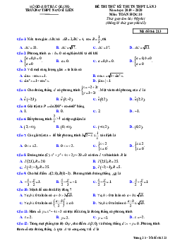 Đề thi thử TN THPT 2020 lần 3 môn Toán 10 trường THPT Ngô Sĩ Liên – Bắc Giang