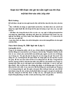 Soạn bài Viết đoạn văn ghi lại cảm nghĩ sau khi đọc một bài thơ sáu chữ, bảy chữ | Ngữ văn 8 Cánh Diều