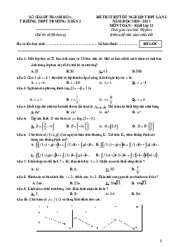 Đề thi thử tốt nghiệp THPT 2020 môn Toán lần 3 trường THPT Thường Xuân 2 – Thanh Hóa