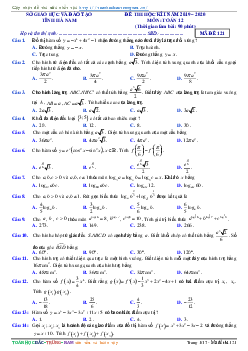 Đề thi học kì 1 Toán 12 năm học 2019 – 2020 sở GD&ĐT Hà Nam