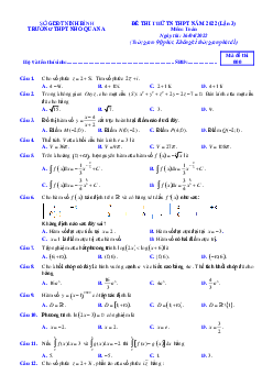 Đề thi thử TN THPT năm 2022 môn Toán lần 3 trường THPT Nho Quan A – Ninh Bình