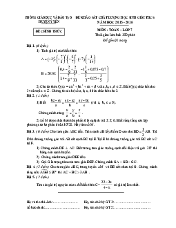 Đề khảo sát HSG Toán 7 năm 2015 – 2016 phòng GD&ĐT Ý Yên – Nam Định