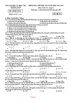 Đề thi học kì 1 Vật lí 11 sở GD-ĐT quảng nam 2021-2022 (có đáp án)