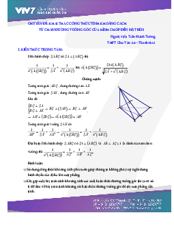 Khai thác công thức tính khoảng cách từ chân đường vuông góc của hình chóp đến mặt bên