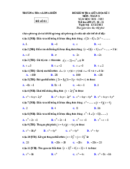 Đề kiểm tra giữa kì 1 Toán 8 năm 2021 – 2022 trường THCS Long Biên – Hà Nội