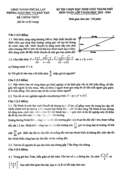Đề học sinh giỏi Toán 9 năm 2023 – 2024 phòng GD&ĐT Đà Lạt – Lâm Đồng