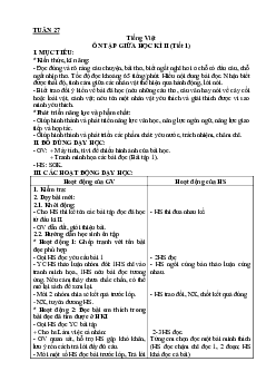 Bài : Ôn tập Tuần 27 Tiết 1, 2| Giáo án Tiếng Việt 2 học kì 2 | Chân trời sáng tạo
