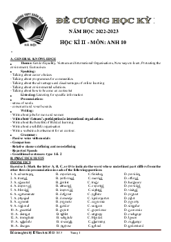 Đề cương ôn thi học kỳ 2 môn Tiếng Anh lớp 10 năm 2022 - 2023 (Sách mới) | đề 2