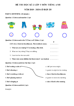 Đề thi tiếng Anh lớp 5 cuối học kì 2 năm 2020 - Đề 5