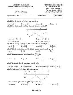 Đề giữa kì 1 Toán 12 năm 2022 – 2023 trường chuyên Vị Thanh – Hậu Giang