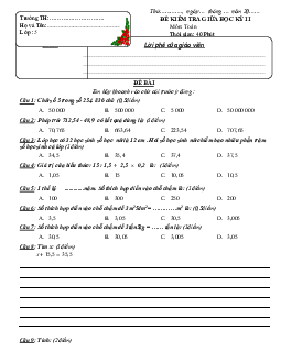 Đề thi giữa học kì 2 môn Toán lớp 5 - Đề 4
