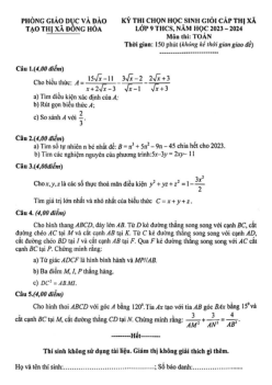 Đề thi HSG Toán 9 cấp thị xã năm 2023 – 2024 phòng GD&ĐT Đông Hòa – Phú Yên
