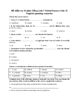 Đề kiểm tra 15 phút Tiếng Anh 7 Global Success Unit 12 English speaking countries