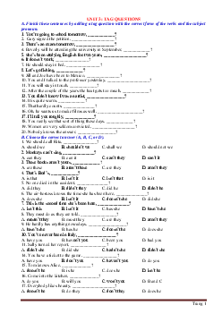 Chuyên đề 3: TAG QUESTIONS ôn thi vào lớp 10 môn tiếng anh (có đáp án)