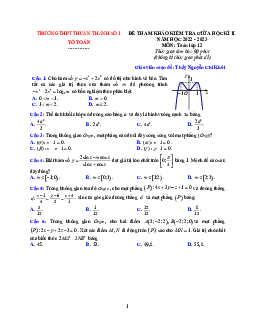 Đề tham khảo giữa kì 2 Toán 12 năm 2022 – 2023 THPT Thuận Thành 1 – Bắc Ninh