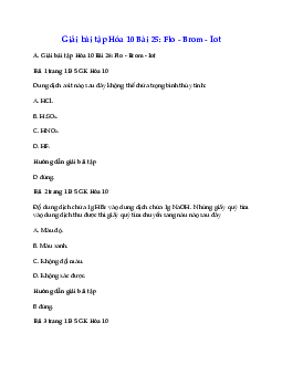 Giải Hóa 10 Bài 25: Flo - Brom - Iot