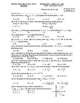 Đề kiểm tra 1 tiết Giải tích 12 chương 2 trường THPT Trần Quốc Tuấn – Kon Tum